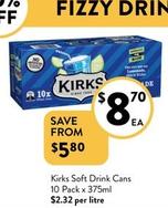 Kirks - Soft Drink Cans 10 Pack X 375m offers at $8.7 in Foodworks