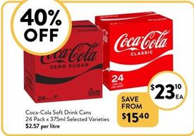 Coca Cola - Soft Drink Cans 24 Pack X 375ml Selected Varieties offers at $23.1 in Foodworks