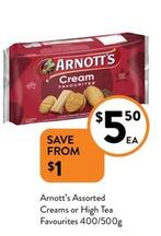 Arnott's - Assorted Creams Or High Tea Favourites 400/500g offers at $5.5 in Foodworks