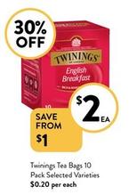 Twinings - Tea Bags 10 Pack Selected Varieties offers at $2 in Foodworks