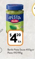 Barilla - Pasta Sauce 400g Or Pesto 190/195g offers at $4.2 in Foodworks