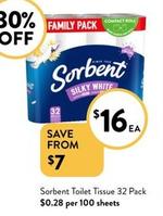 Sorbent - Toilet Tissue 32 Pack offers at $16 in Foodworks