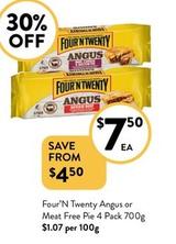 Four’n Twenty - Angus Or Meat Free Pie 4 Pack 700g offers at $7.5 in Foodworks
