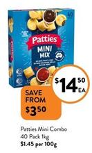Patties - Mini Combo 40 Pack 1kg offers at $14.5 in Foodworks