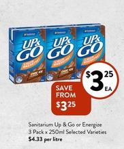 Sanitarium - Up & Go Or Energize 3 Pack X 250ml Selected Varieties offers at $3.25 in Foodworks