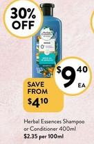Herbal Essences - Shampoo Or Conditioner 400ml offers at $9.4 in Foodworks