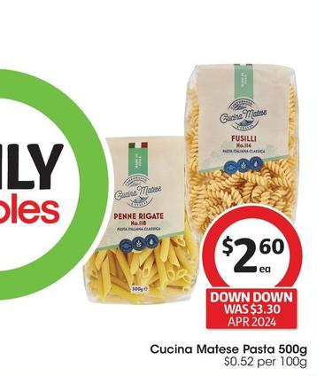 Cucina Matese - Pasta 500g offers at $2.6 in Coles