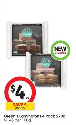 Green’s - Lamingtons 4 Pack 270g offers at $4 in Coles