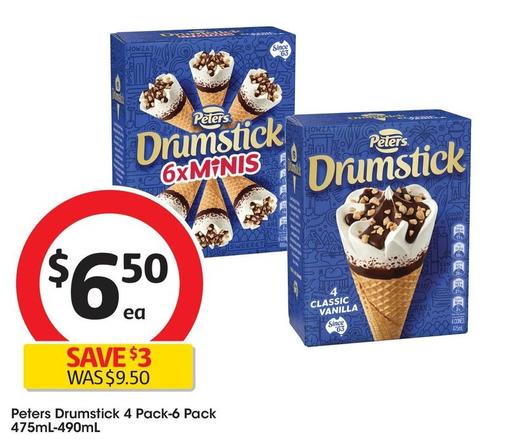 Peters - Drumstick 4 Pack-6 Pack 475ml-490ml offers at $6.5 in Coles