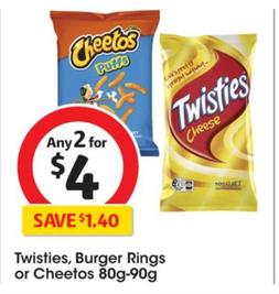 Twisties - 80g-90g offers at $4 in Coles
