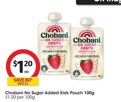 Chobani - No Sugar Added Kids Pouch 100g offers at $1.2 in Coles