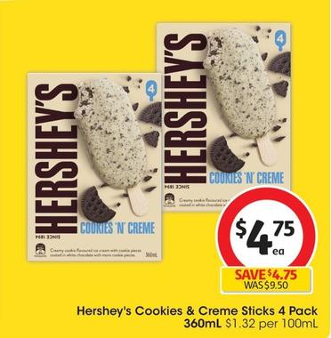 Hershey's - Cookies & Creme Sticks 4 Pack 360ml offers at $4.75 in Coles