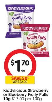 Kiddylicious - Strawberry Fruity Puffs 10g offers at $1.7 in Coles