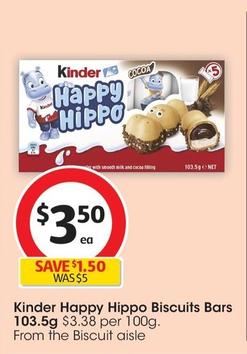 Kinder - Happy Hippo Biscuits Bars 103.5g offers at $3.5 in Coles