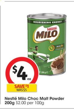 Nestlè - Milo Choc Malt Powder 200g offers at $4 in Coles