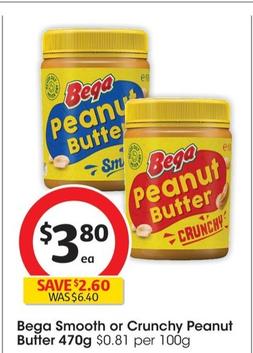 Bega - Smooth Peanut Butter 470g offers at $3.8 in Coles