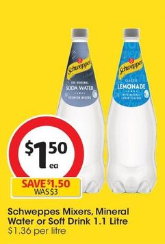 Schweppes - Mixers 1.1 Litre offers at $1.6 in Coles