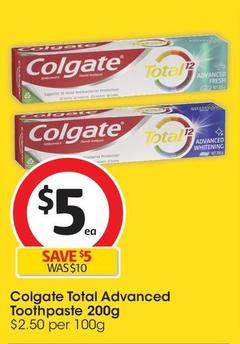 Colgate - Total Advanced Toothpaste 200g offers at $5.35 in Coles