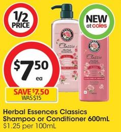 Herbal Essences - Classics Shampoo 600mL offers at $8.02 in Coles