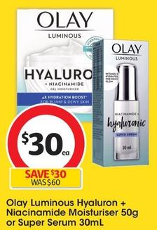 Olay - Luminous Hyaluron + Niacinamide Moisturiser 50g offers at $32.1 in Coles