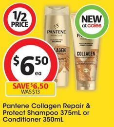 Pantene - Collagen Repair & Protect Shampoo 375mL offers at $6.95 in Coles