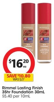 Rimmel - Lasting Finish 35hr Foundation 30mL offers at $17.33 in Coles