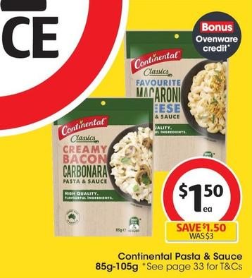 Continental - Pasta & Sauce 85g-105g offers at $1.5 in Coles