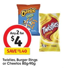 Twisties - 80g-90g offers at $4 in Coles