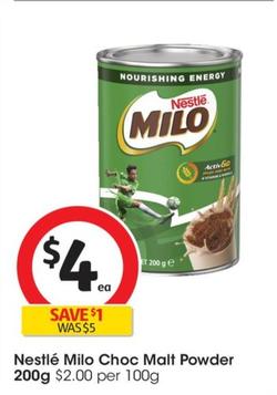Nestlè - Milo Choc Malt Powder 200g offers at $4 in Coles