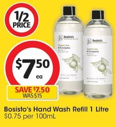 Bosisto's - Hand Wash Refill 1 Litre offers at $7.5 in Coles