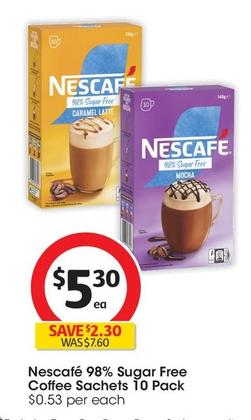 Nescafe - 98% Sugar Free Coffee Sachets 10 Pack offers at $5.3 in Coles