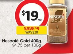 Nescafe - Gold 400g offers at $19 in Coles