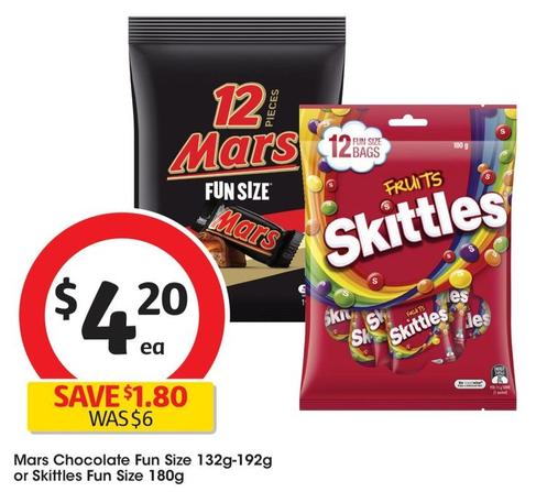 Mars - Chocolate Fun Size 132g-192g offers at $4.2 in Coles