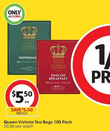 Queen Victoria - Tea Bags 100 Pack offers at $5.5 in Coles