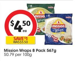Mission - Wraps 8 Pack 567g offers at $4.5 in Coles