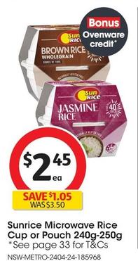 Sunrice - Microwave Rice Cup 240g-250g offers at $2.45 in Coles