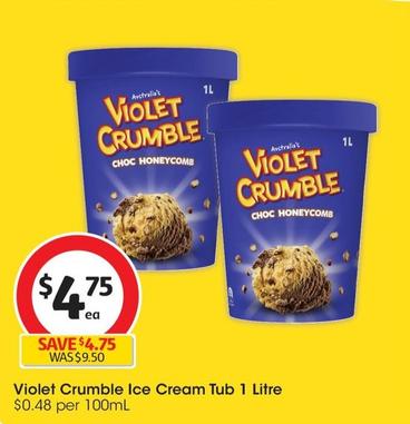 Violet Crumble - Ice Cream Tub 1 Litre offers at $4.75 in Coles