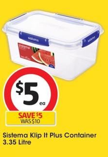 Sistema - Klip It Plus Container 3.35 Litre offers at $5 in Coles