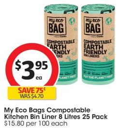 My Eco Bags - Compostable Kitchen Bin Liner 8 Litres 25 Pack offers at $3.95 in Coles