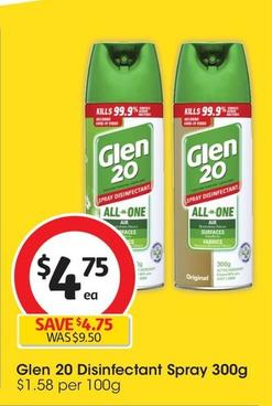 Glen 20 - Disinfectant Spray 300g offers at $4.75 in Coles