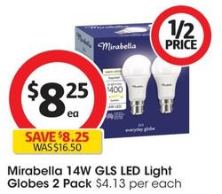 Mirabella - 14W GLS LED Light Globes 2 Pack offers at $8.25 in Coles