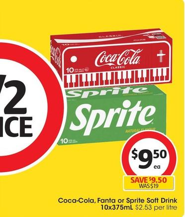 Coca Cola - Soft Drink 10x375ml offers at $8.95 in Coles