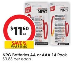 NRG - Batteries AA 14 Pack offers at $11.6 in Coles