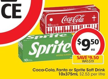 Coca Cola - Soft Drink 10x375ml offers at $9.5 in Coles