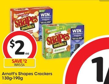 Arnott's - Shapes Crackers 130g-190g offers at $2 in Coles