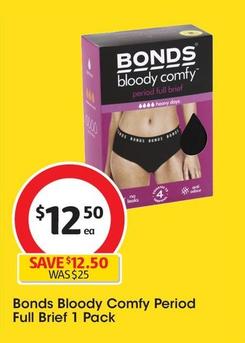 Bonds - Bloody Comfy Period Full Brief 1 Pack offers at $12.5 in Coles