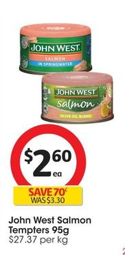John West - Salmon Tempters 95g offers at $2.6 in Coles