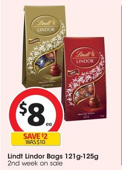 Lindt - Lindor Bags 121g-125g offers at $8 in Coles