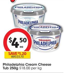 Philadelphia - Cream Cheese Tub 250g offers at $4.5 in Coles