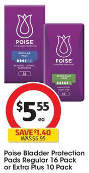Poise - Bladder Protection Pads Regular 16 Pack offers at $5.55 in Coles